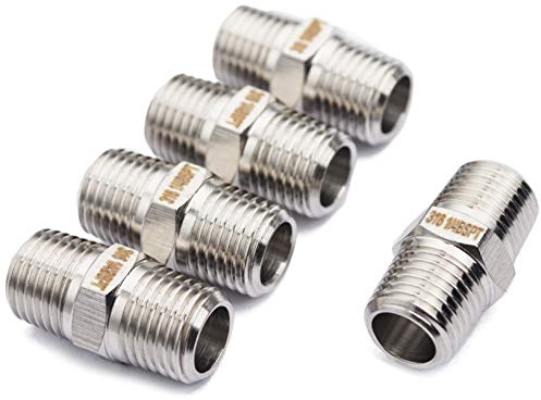 LTWFITTING Stainless Steel 316 Pipe Hex Nipple Fitting 1/4 Male BSPT Air Fuel Water (Pack of 5)