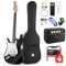 Donner Guitarra Eléctrica para zurdos de tamaño completo de 39 pulgadas con amplificador, bolsa, capo, correa, cuerda, sintonizador, cable y púas (Negro, DST-100BL)