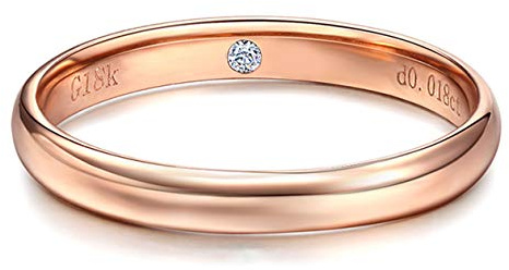 KnSam Anello in oro 18 K con diamante 0,018 carati placcato oro rosa 750, Diamante