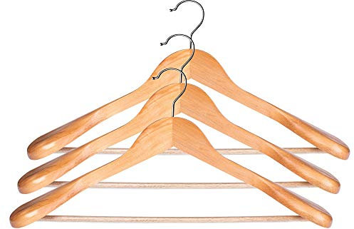 KADAX Kleiderbügel aus Holz, für Kleidung, Hemd, Anzug, Hosen, Rock, 360°drehbarer Haken aus Metall, Garderobenbügel mit rutschfestem Steg, Anzugbügel, Jackenbügel (3)