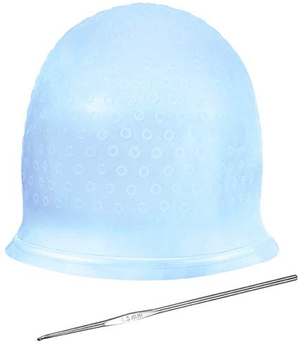 NATUCE Silicone Highlighting Cap, Highlighting Cap with Hook, Hair Dye Cap, Hair Frosting Cap, Highlighting Frosting Cap, Frosting and Tipping Cap (Blue)