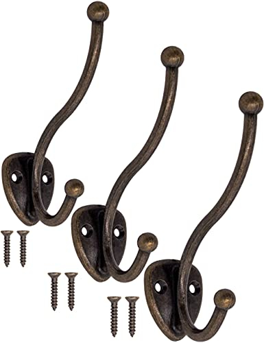 Fuxxer® 3x Massive Garderoben-Haken, Handtuch-Haken, Metall-Haken, Bronze, 3er Se