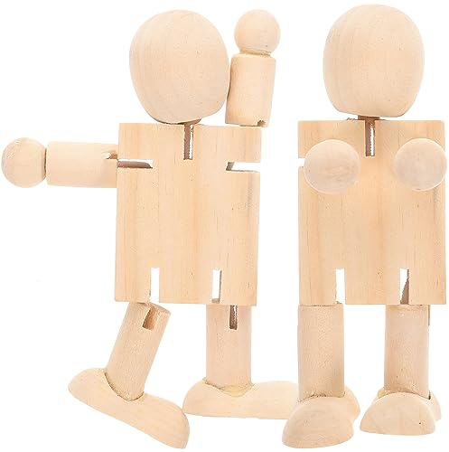 IMIKEYA 2 Stücke DIY Holzfiguren zum Bemalen Basteln Gliederpuppe Tortenfiguren Holz Figurenkegel Figuren Holzkegel Holzpuppen Gelenkpuppe für Kinder Bastelset Feengarten Deko Miniatur Ornamente