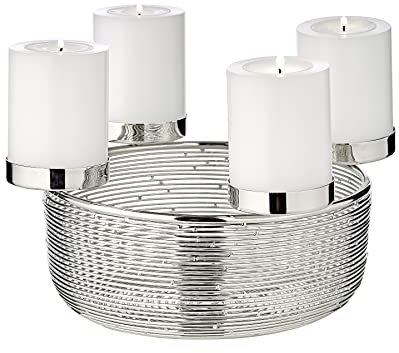 EDZARD Adventskranz Rio, Edelstahl vernickelt hochglanzpoliert, Durchmesser 26 cm, für Stumpenkerzen ø 6 cm