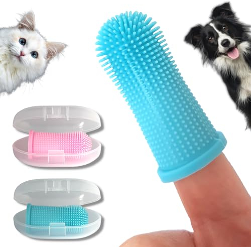 PawsOnly | Hundezahnbürste | Fingerzahnbürste für Hunde & Katzen | Zahnbürste Hund | Fingerlinge Zahnpflege | Dog Toothbrush | Katzenzahnbürste | Zahnputzfingerling Welpen Zähne Putzen (Blau + Rosa)