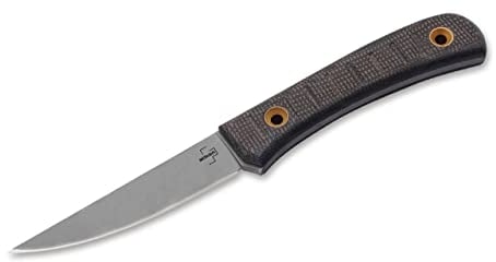 BÖKER PLUS® Bark Beetle feststehendes Angel und Jagdmesser - 1095 Bird and Trout Messer mit Micarta Griff - Outdoor Schnitz-Messer mit Leder-Scheide