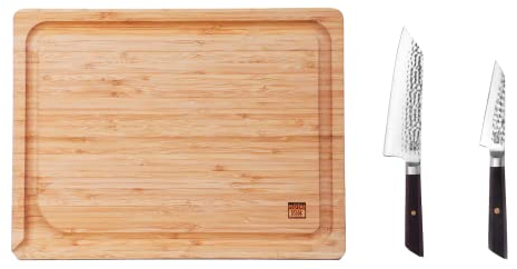 Kotai Le Set de Base Bunka Deluxe 3 pièces : 2 couteaux + planche à découper en bambou