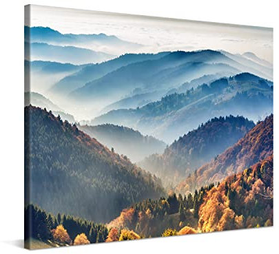 PICANOVA – Leinwandbild Bergwald Nebel 100x75cm – Premium Leinwanddruck – Wandbild Kunstdruck Auf 2cm Holz-Keilrahmen Für Schlaf- Und Wohnzimmer Wanddekoration – Kollektion Wald