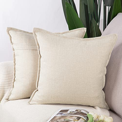 Madizz 2er Set Polyester- Leinen Kissenbezügen Weiche dekorative Kissenbezüge für Sofa Schlafzimmer Kissenhülle Hellbeige 60x60 cm Quadrat