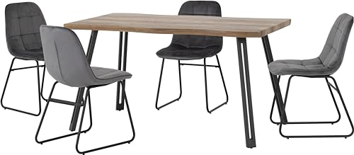 Seconique Quebec Wave Edge Dining Set with Lukas Chairs in Medium Oak/Grey