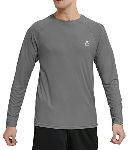 MeetHoo Men's Rash Vest, Rash Guard UPF 50+ UV Swim Shirt Top Quick Dry Sun Protection Long Sleeve Tee for Surfing Running Swimming Dark Grey