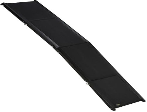 PawHut Rampa per Cani Pieghevole con Superficie Antiscivolo, Pedana per Cani con Profili in Alluminio, 158x43.5x2.5cm, Nero