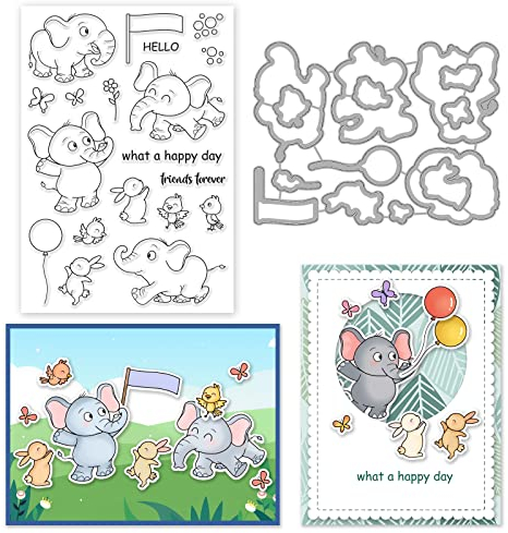 INFUNLY Elefant Klare Stempel Und Stanzen Für Die Kartenherstellung DIY Metallstanzungen Tier Wort Silic Stamp Für DIY Craft Scrapbooking Decor Easter St. Patricks Day Geschenke