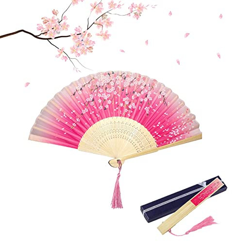 Faltbare Fächer Handfächer für Damen, Chinesische Stil Hand Faltfächer aus Bambus und Seide mit Quaste für Sommer Wanddekoration Dekoration Geburtstag Hochzeit Party Geschenk