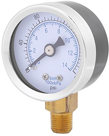 Alvinlite Jauge de pression d'eau | Manomètre de piscine à double échelle | 0-200 psi/0-14 bar | Taille du cadran de 1,65 pouces | Montage inférieur 1/8 pouces NPT | Manomètre de filtre de piscine