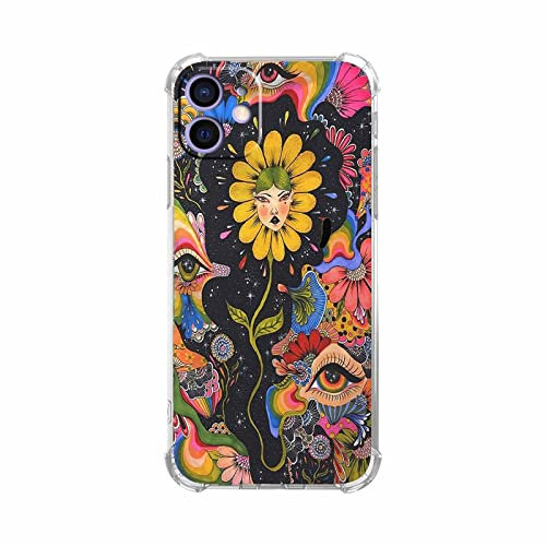 Vesidurt Trippy Psychedelic Flower Case für iPhone 12, Hippie Eyes Art Pattern Case for Men Women,Unique Soft TPU Bumper Case for iPhone 12, VESIP12_31