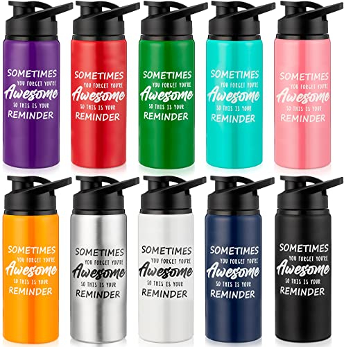10 Pcs Thank You Appreciation Gifts Aluminum Water Bottles Bulk with Snap Lids Lightweight Leak Proof Sports Travel Water Bottle for Gym Camping Hiking(20 Oz,Multicolor)