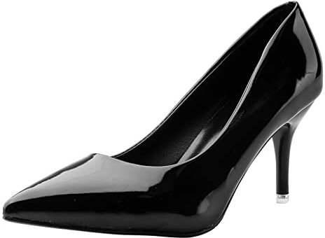 Womens Court Shoes Kitten Heels Pointed Pumps Elegant Stilettos Classic Wedding Shoe Patent Leather Mid-Heeled Shoes Black