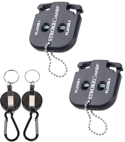 Helweet Compteur de Score de Golf, Compteur de Coups au Golf, 2 Joueurs Compteur de Coups, Indicateur de Score de Golf, Compteur de Coup de Golf, avec 2 Porte Clés Rétractables, pour Gadgets de Golf