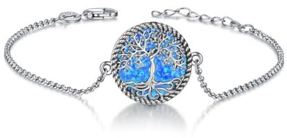 YAFEINI Baum des Lebens Armband - 925 Sterling Silber mit Blauem Opal - Schmuck Geschenke für Frauen