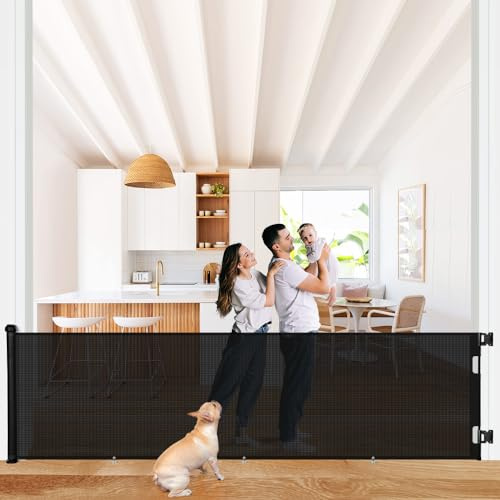 COMOMY 118 Retractable Baby Gates Extra Wide, Retractable Dog Gate for Large Openings, Extra Long Dog Gates for The House, Extra Large Mesh Pet Gate for Stairs, Doorways, Hallways, Indoor&Outdoor