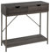 LOLAhome | Mueble Recibidor | Consola Auxiliar| Mesa Estrecha y Alta para Entrada Salón Habitación o Cocina Madera y Metal | 75x80x30 cm Madera Ceniza | 2 Cajones Ceniza