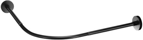 uxcell Barra de cortina de ducha negra de acero inoxidable, barra de cortina de ducha en forma de L, sin taladro, para bañera, 90-130 cm, longitud ajustable