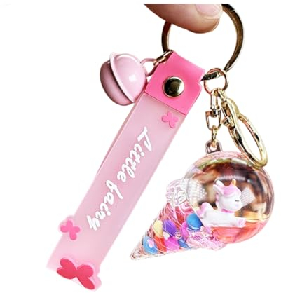 Creative Ice Cream Floating Unicorn Keychain Cute Kawaii Motion Liquid Quicksand Keyring Bag Car Keys Pendant for Girls