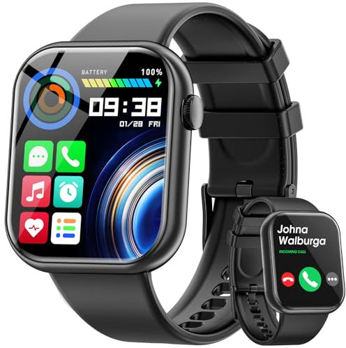 Hwagol Smart Watch (Answer/Make Calls), 1.85 Fitness Tracker, Smartwatch Heart Rate/Sleep Monitor/Pedometer/Calories, 140+ Sports Modes, Waterproof Women's Men's Fitness Watch for Android iOS