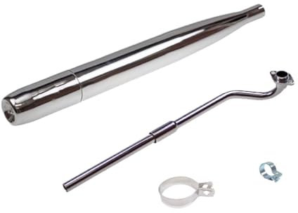Auspuff 20mm Flansch Krümmer Set Links passend für Hercules Prima M 2 3 4 5 S – Chrom Auspuff mit P2 Flansch passend für Sachs 505 Motor, 650mm Länge inkl. Montageschellen