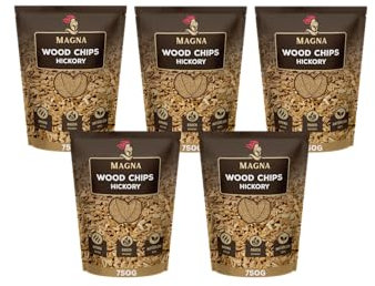 Magna Premium Wood Chips Set - 3,75 KG - Räucherchips, Smokerchips - 100% Natürlich - für Holzkohlegrill, Elektrogrill, Gasgrill in Räucherbox (Holz (Hickory))
