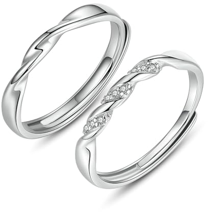 Bishilin Verlobungsringe für Sie und Ihn, Ring Unendlichkeit Silber 925 Verstellbar mit Zirkonia, Partnerringe Personalisiert