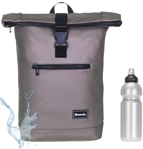Sieber Rucksack Kurierrucksack Bench Hydro Plane Roll-Top backpack Laptoprucksack A4 wetterfest Damen Herren 64175 + Trinkflasche (Bronze Metallic 2700)