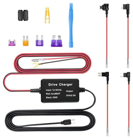 Upgraded Dash Cam Hardwire Kit, Type-C USB Rear Hard Wire Kit Universal Dash Camera Charger Power Cord 12V-24V to 5V with Low Voltage Protection 13ft for Dashcam GPS Power Supply Radar Detectors