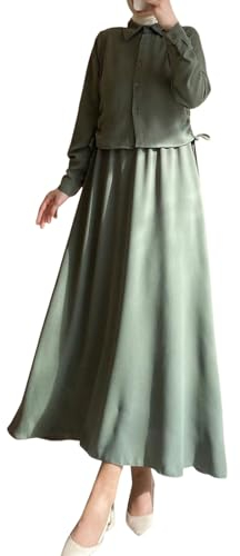 OUMSHBI Muslimische Kleider für Damen 2 Teiler Gebetskleidung für Frauen Baumwolle Women's Muslim Long Sleeve Dress Vintage Pullover Abaya Prayer Clothes Gebetskleid Mit Hijabs Tesettür Elbise