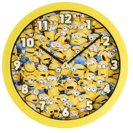 Accutime Kinder-Wanduhr mit Minions-Motiv für Zimmer, Zuhause, Küche, Schlafzimmer, Büro, Schule, DMF3017, Gelb