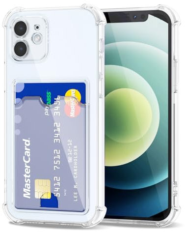 Svanove for iPhone 12 Case Wallet Clear, Card Holder Case with Credit Card Slot, Thin Slim Transparent Silicone Grip Soft Rubber Protective Shockproof Airbag Bumper for Women, Clear