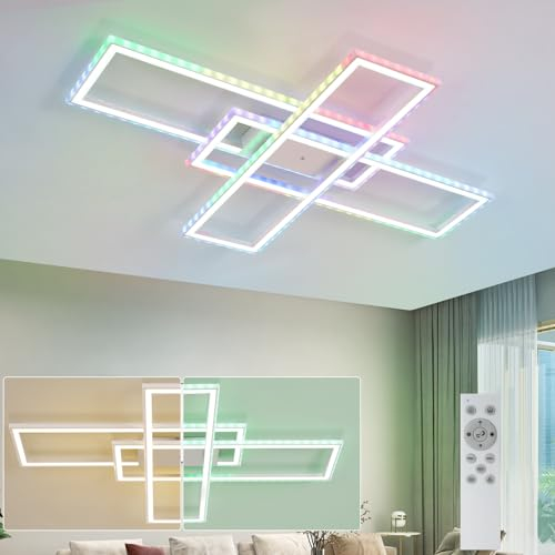 Homefire Deckenlampe LED Deckenleuchte Wohnzimmer - Wohnzimmerlampe RGB Farbwechsel Dimmbar mit Fernbedienung Schlafzimmerlampe Modern 50W Schlafzimmer Deckenbeleuchtung Groß für Küche Flur Esszimmer