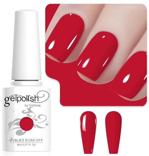 Vishine Scarlet Gel Nail Polish, 1Pcs 8ml Scarlet Gel Polish Color Nail Polish Gel High Gloss Soak Off U V Gel Nail French Nail Manicure Salon DIY L259