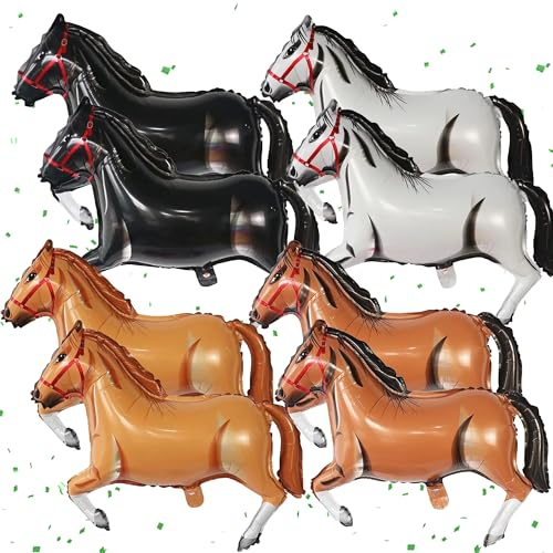 8stück Pferde Deko Geburtstag Luftballon - Pferd Förmiger Folienballon, XXL Tierballons, Rennpferd Dekoration Kindergeburtstag Cowboy Mottoparty, Baby Shower, Geburtstagsdeko Jungen und Mädchen