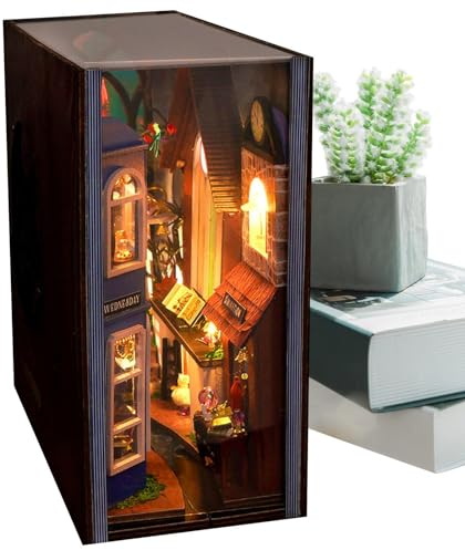 Generisch DIY Book Nook Kit, Miniatur-Buchregal, Bücherregal-Einsatz, DIY Buchstütze Tiny House, kreative Buchstütze mit LED-Licht, Bücherregal für Erwachsene, Bastler, Teenager, Kinder und Erwachsene
