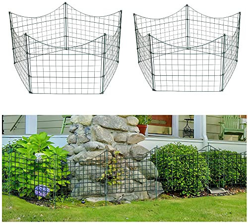 Duisrech Teichzaun Gartenzaun, 33 Stück Set Metall Steckzaun Metallgitter Gartenzäune - 15 Zaunelemente 18 Befestigungsstäbe (Unterbogen), Länge 11,25 m Metallzaun Grün
