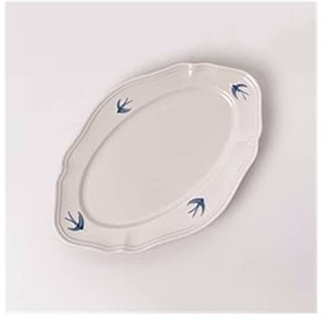 GRFIT Dinner Plate Swallow Embossed Dining Plate Vintage Tableware Solid Simple Fish Plate Household Kitchen Restaurant Ceramic Dining Plate Oval Fish Plate Plate(Size:S)