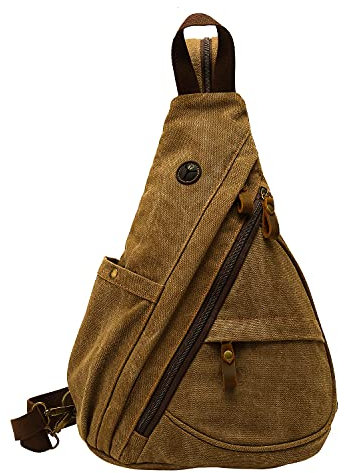 ZenMaarket Schultertasche aus Segeltuch, kleiner Umhänge-Sling-Rucksack für Männer und Frauen, lässiger Tagesrucksack für die Schulter, geeignet zum Wandern und Reisen mit dem Fahrrad,Braun