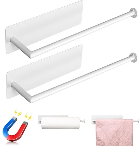 RedCall 2 Pack Magnetic Paper Towel Holder for Fridge,White Kitchen Towel Holder for Refrigerator/BBQ Grills/Griddles Toolbox/RV,Powerful magnetic Towel Bar,Kitchen Bathroom Organizers and Storage