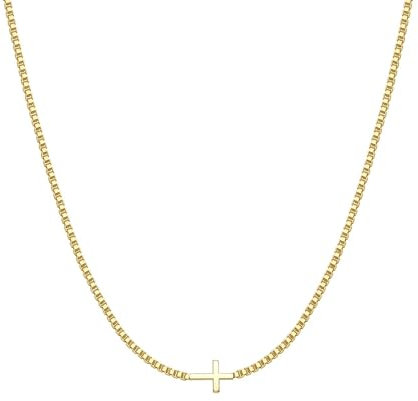 Kabwea 18K Vergoldete Kreuzkette, Kreuzkette für Frauen, Zarte Goldene Kreuzkette, Kleine Seitliche Kreuz Choker Kette, Modeschmuck für Damen, Kreuz Kette
