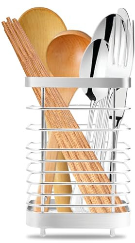 Porte Ustensiles Cuisine Inox, Range Ustensiles Cuisine Panier à Couverts en Acier Inoxydable Support D'ustensiles de Cuisine Organisateur Sur Plan à Poser pour Ustensiles de Cuisine