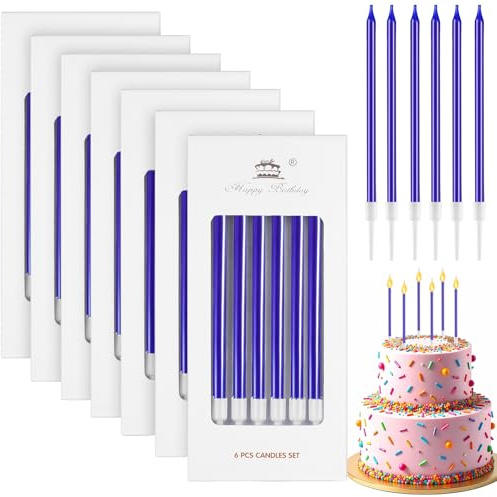 Annickee 42 Stück Geburtstagskerzen, 5.5in Kerzen Geburtstag (Blau) | Lange Dünne Tortenkerzen für Dekorative mit Haltern Für Geburtstagskerzen Kinder, Birthday Candles für Hochzeitsparty