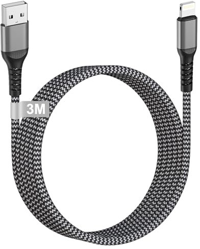 Cable Lightning MFi Certificado 3M para iPhone, Carga Rápida USB Compatible con 14/13/12/11/X/XS/XR/8, iPad, AirPods