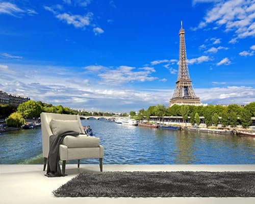 WEIMEIJIE Tour Eiffel ciel bleu et nuages ​​blancs paysage 3D papier peint salon TV mur chambre papier peint art mural